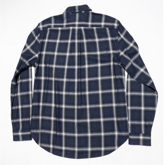 VINCE Navy Plaid Classic Fit Button Down Long Sleeve preppy cotton rayon Size M - Picture 4 of 14